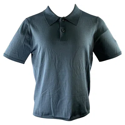 Pre-owned Sandro Size S Navy Heather Acetate Blend Ribbed Polo In Blue