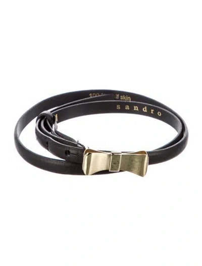Pre-owned Sandro Skinny Calf Leather Waist Belt In Black