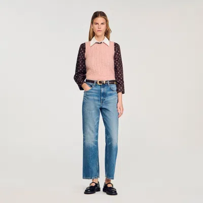 Sandro Sleeveless Brushed Cable Knit Sweater In Brown