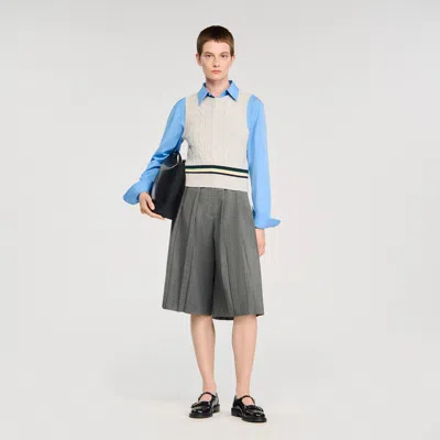 Sandro Sleeveless Cropped Cable Knit Sweater In Green