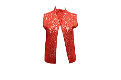Sandro Sleeveless Lace Blouse In Red Silk In Orange