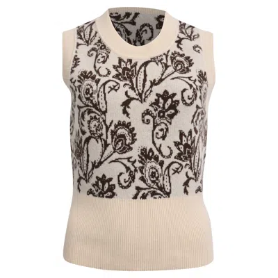 Sandro Sleeveless Paisley Print Knitted Vest In Beige Wool In Neutral