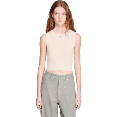 Sandro Sleeveless Short Knit Sweater In Neutral