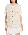 Sandro Sleeveless Tweed Jacket In Ecru/lurex