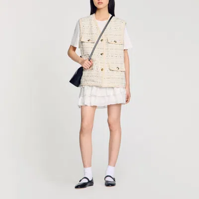 Sandro Sleeveless Tweed Vest In Ecru / Lurex