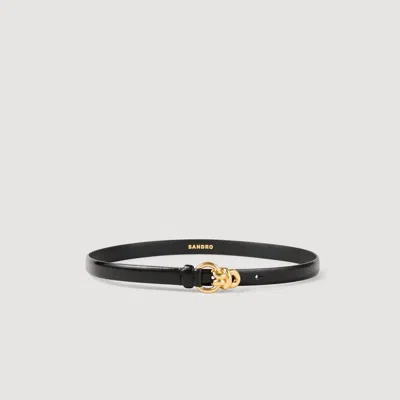 Sandro Slim Leather Belt In Black