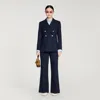 Sandro Womens Navy Blue Double-breasted Slim-fit Wool-blend Blazer In Blue