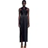 Sandro Slit Satin-effect Maxi Dress In Black