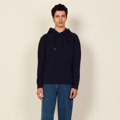 Sandro Man Sweatshirt Navy Size Xs Cotton, Elastane, Polyester In Navy Blue