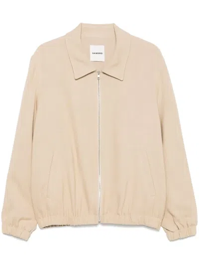 Sandro Slub-textured Jacket In Neutral