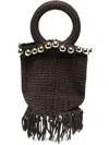 Sandro Small Beaded Fringed Bucket Bag In Brown