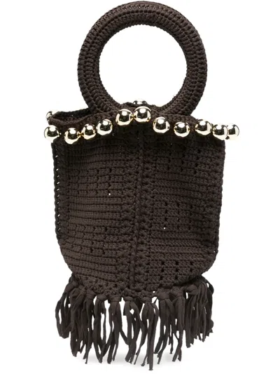 Sandro Small Beaded Fringed Bucket Bag In Brown