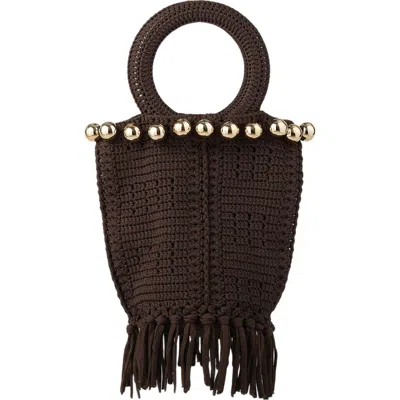 Sandro Small Beaded Fringed Crochet Bag In Brown