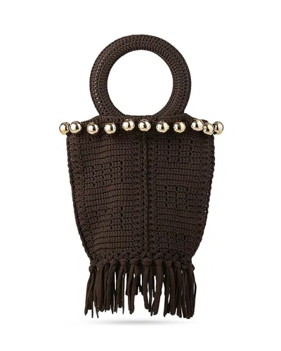 Sandro Small Beaded Fringed Crochet Tote In Brown