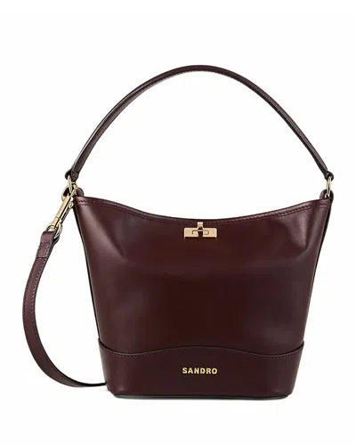 Sandro Small Leather Bucket Bag In Burgundy