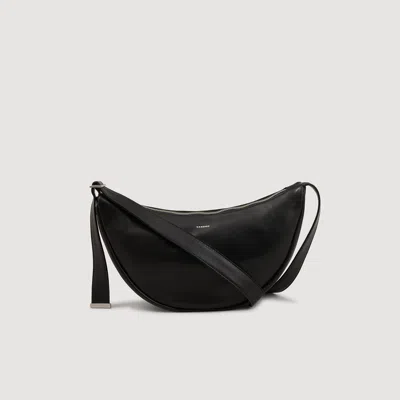 Sandro Small Leather Crossbody Bag In Black