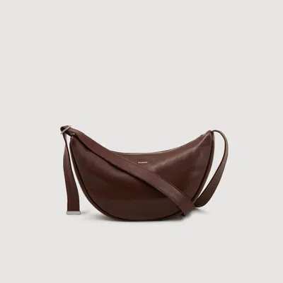 Sandro Small Leather Crossbody Bag In Brown