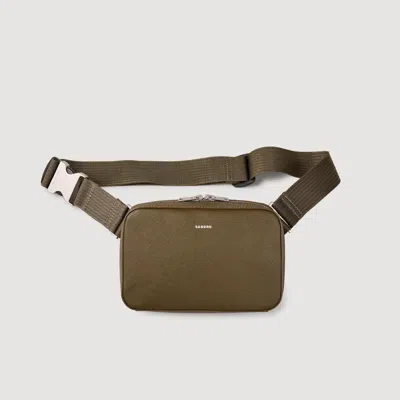 Sandro Small Reconstitued Leather Bag In Olive Green.