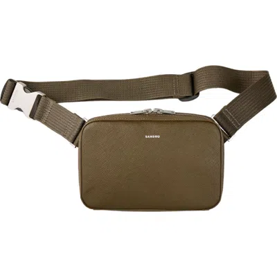 Sandro Small Recycled Leather Bag In Olive Green.