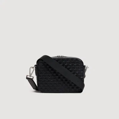 Sandro Small Saffiano Leather Bag In Black