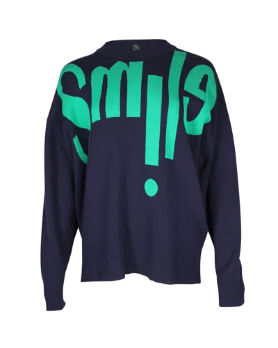 Sandro Smile Print Sweater In Navy Blue Viscose