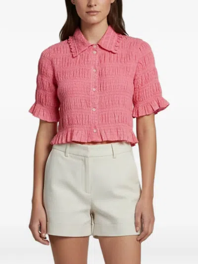 Pre-owned Sandro Smocked Button-front Top In Pink