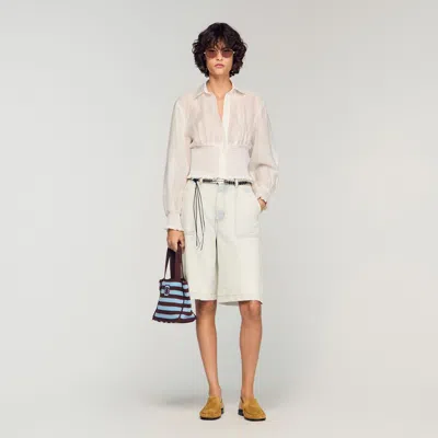 Sandro Smocked Linen Shirt In Neutral