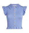 Sandro Womens Bleus Stripe-print Smocked Woven Top In Blue