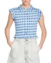 Sandro Check Smocked T-shirt In Blue