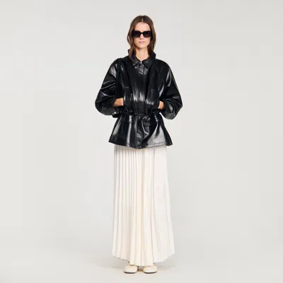 Sandro Smooth Leather Jacket In Black
