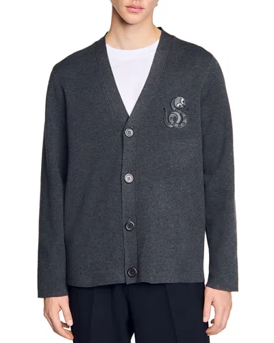 Sandro Snake Detail Cardigan In Grey