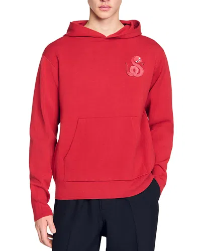 Sandro Snake Detail Knit Hoodie In Red