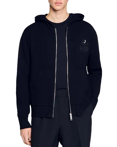 Sandro Snake Detail Zip Up Hoodie In Black