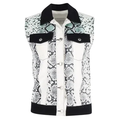 Sandro Snake Print Vest In White Cotton Denim