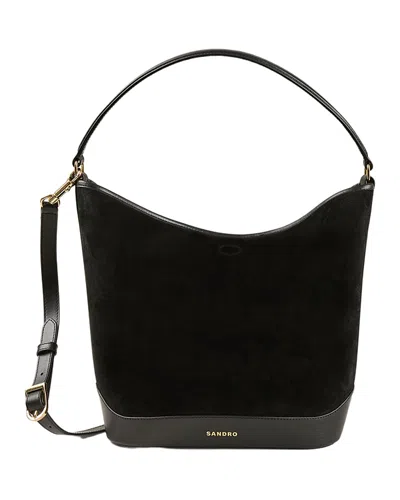 Sandro Soft Suede Shopping Bag In Black