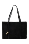 Sandro Soft Suede Shopping Bag In Black