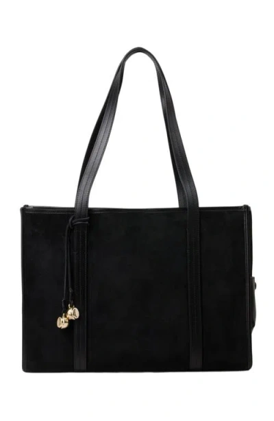 Sandro Soft Suede Shopping Bag In Black
