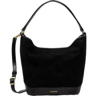 Sandro Soft Suede Shopping Bag In Black
