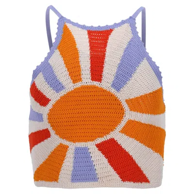 Sandro Soleil Sun-motif Crochet Sleeveless Crop Top In Multicolor Viscose