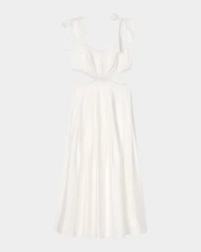 Sandro Solena Embroidered Cutout Midi Dress In White
