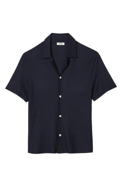 Sandro Solid Short Sleeve Button-up Shirt In Navy Blue