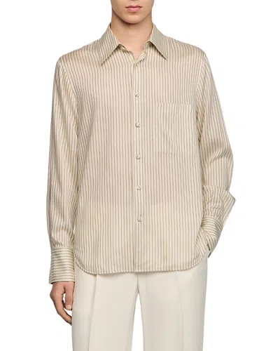 Sandro Sorrento Loose Fit Stripe Shirt In Brown