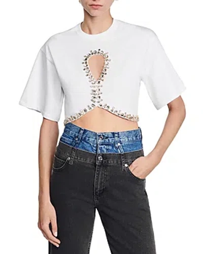 Sandro Crystal-embellished Cropped T-shirt In White