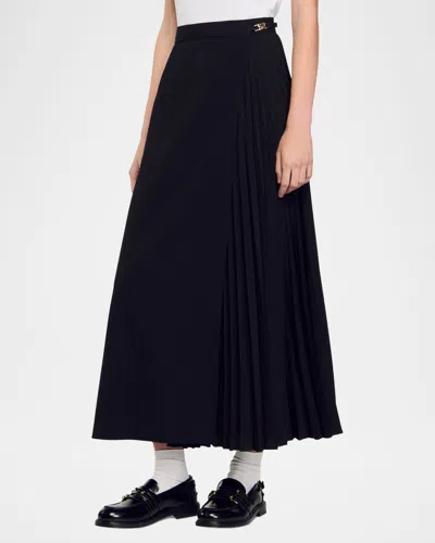 SANDRO SOUVENIR PLEATED MIDI SKIRT