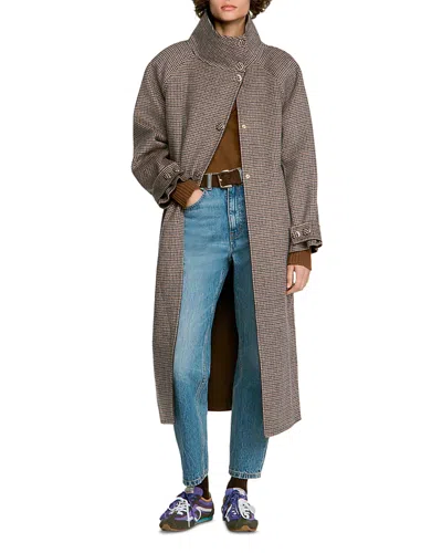 Sandro Spencer Wool Blend Check Coat In Gray