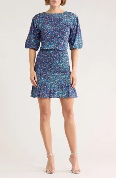 Sandro Spinelle Floral Short Sleeve Smocked Dress In Multi