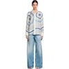 Sandro Womens Bleus Spiral-motif Long-sleeve Silk Shirt In Blue