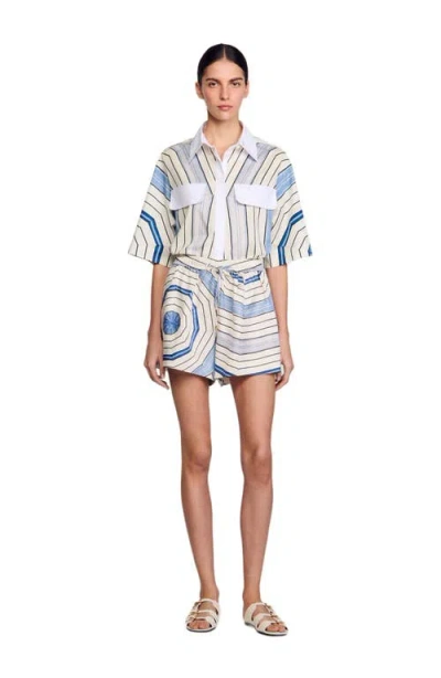 Sandro Spiral-motif Shorts In Blue