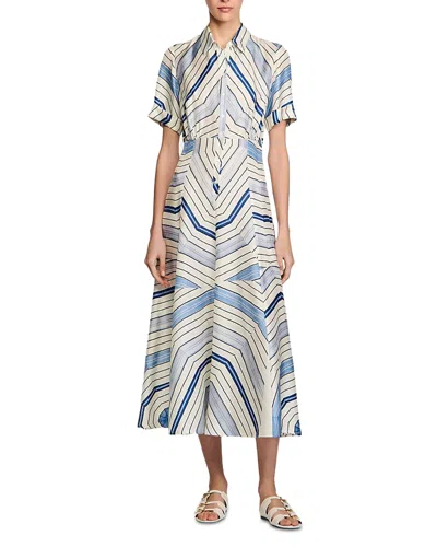 Sandro Spiral Motif Silk Midi Dress In Sky Blue