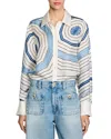 Sandro Womens Bleus Spiral-motif Long-sleeve Silk Shirt In Blue